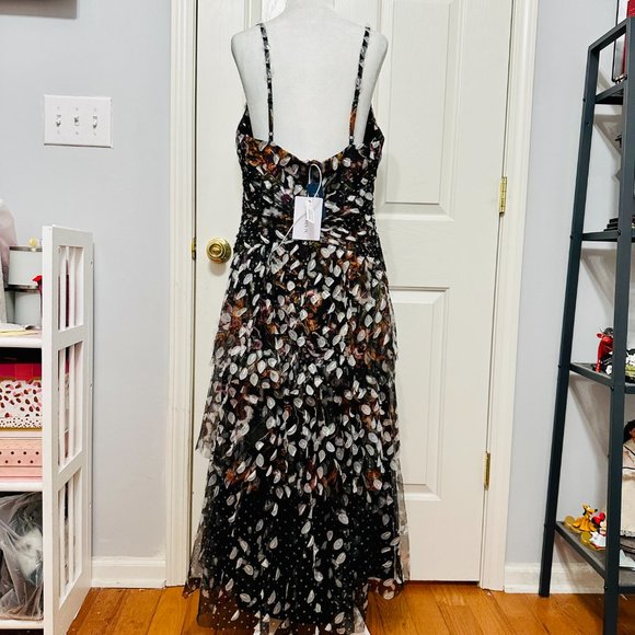 MARCHESA NOTTE EMBELLISHED PRINTED TULLE AND CREPE DE CHINE MIDI PARTY DRESS - Picture 6 of 12